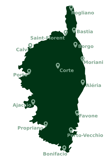 Carte de la Corse - Zone d'intervention Ò Débarras